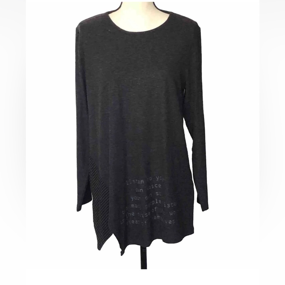 Luukaa Tunic Top Size 4 XL Dark Gray Asymmetrical Hem Stretch Jersey
